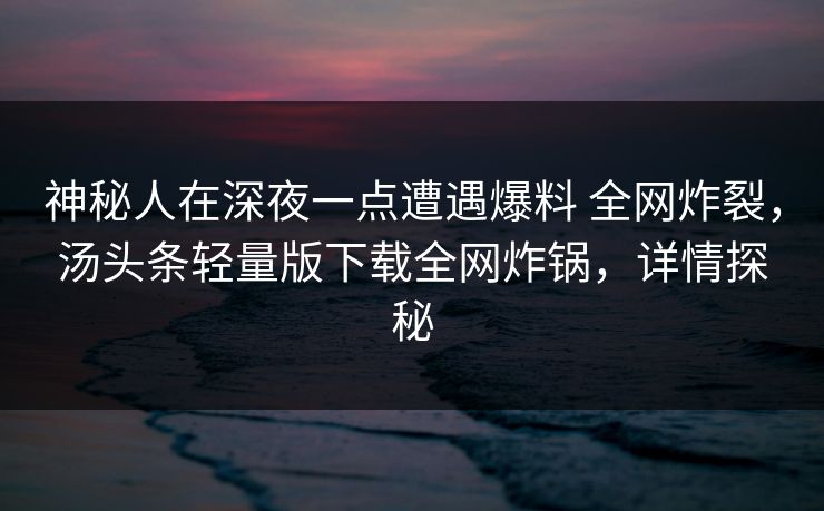 神秘人在深夜一点遭遇爆料 全网炸裂，汤头条轻量版下载全网炸锅，详情探秘